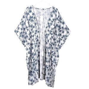 Splendid Women's The Tropic Veil White Blue Palm Trees Swim Coverup Kimono M/L